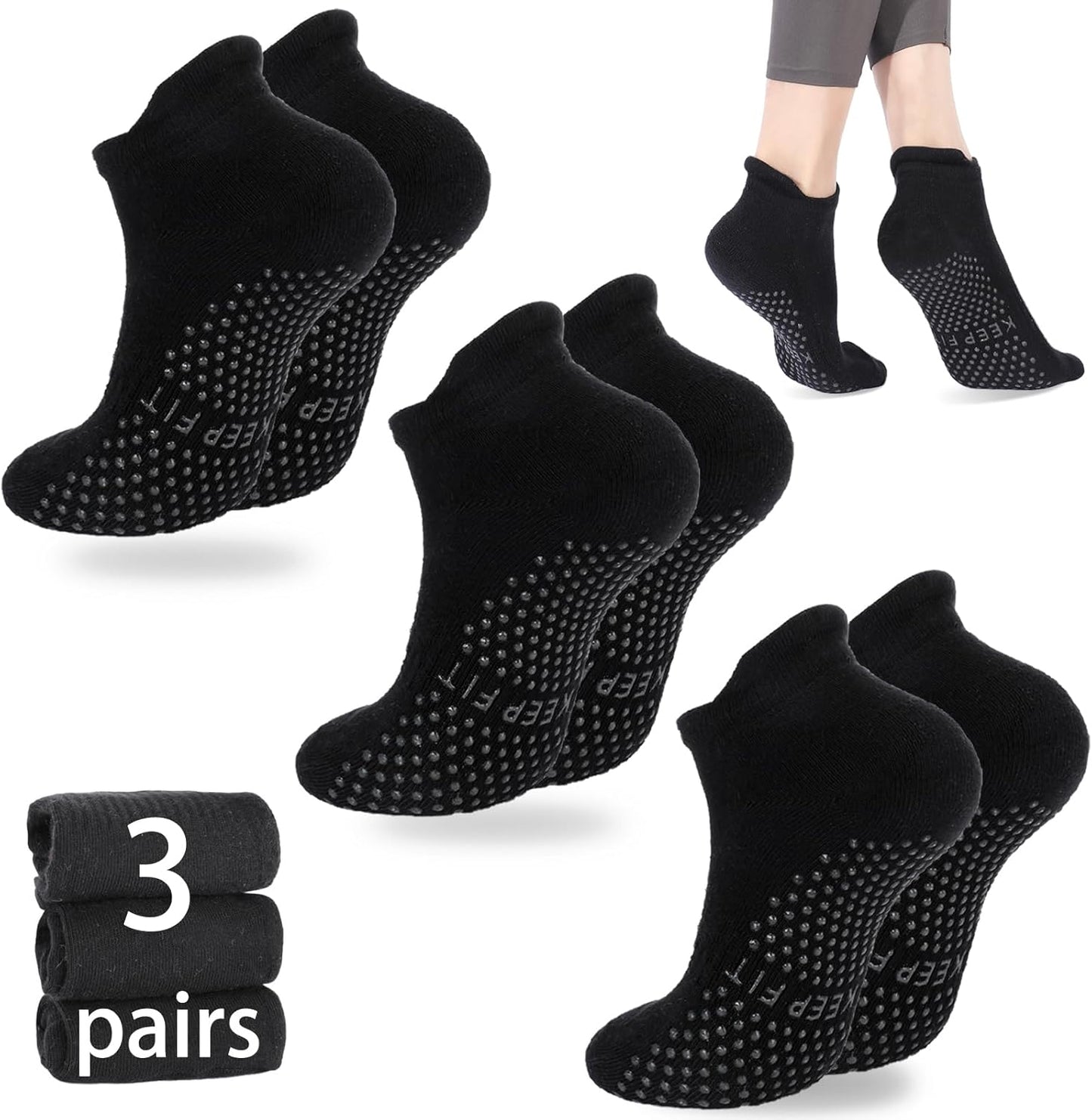 Grip Pilates Socks Non Slip Athletic Yoga Socks with Grips for Women Grippy socks for Hospital Workout Barre