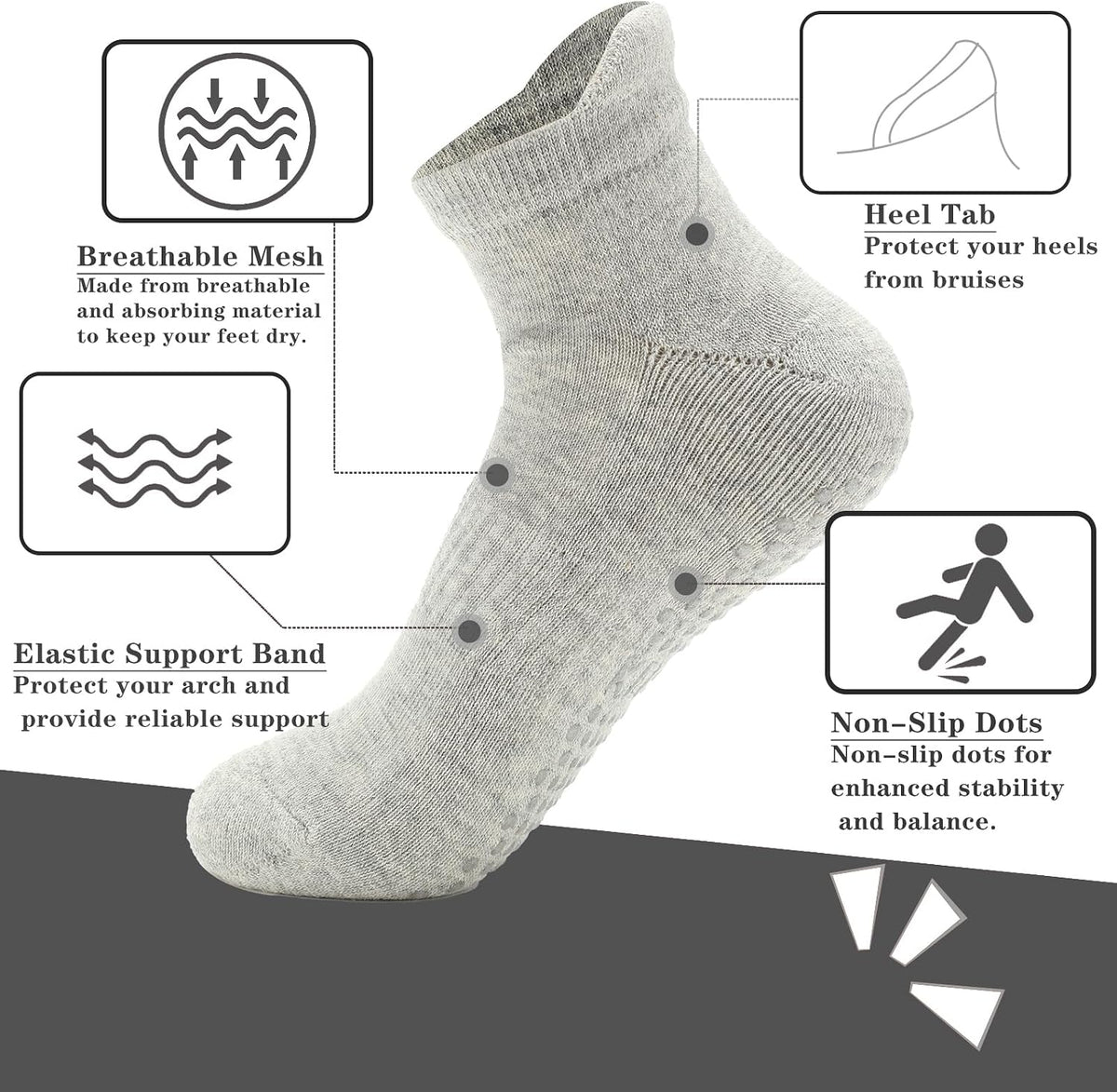 Grip Pilates Socks Non Slip Athletic Yoga Socks with Grips for Women Grippy socks for Hospital Workout Barre