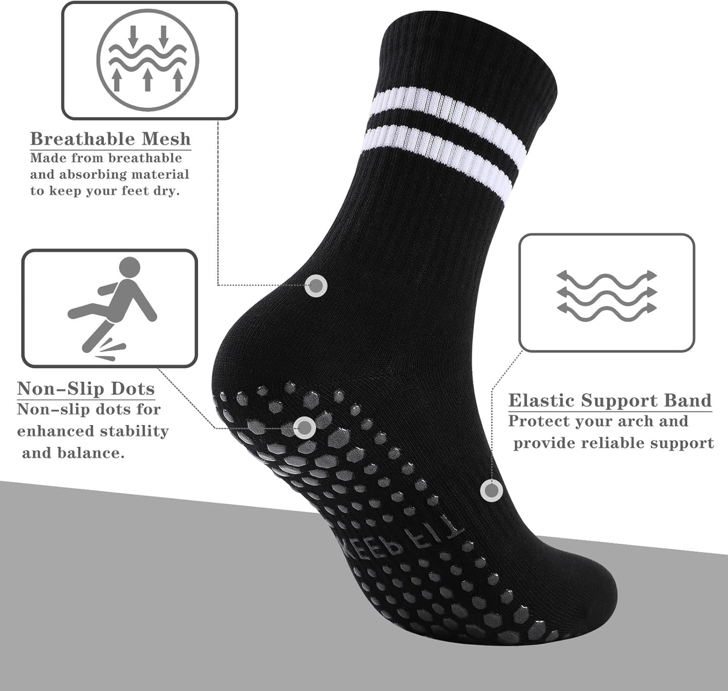 Grip Pilates Socks Non Slip Athletic Yoga Socks with Grips for Women Grippy socks for Hospital Workout Barre