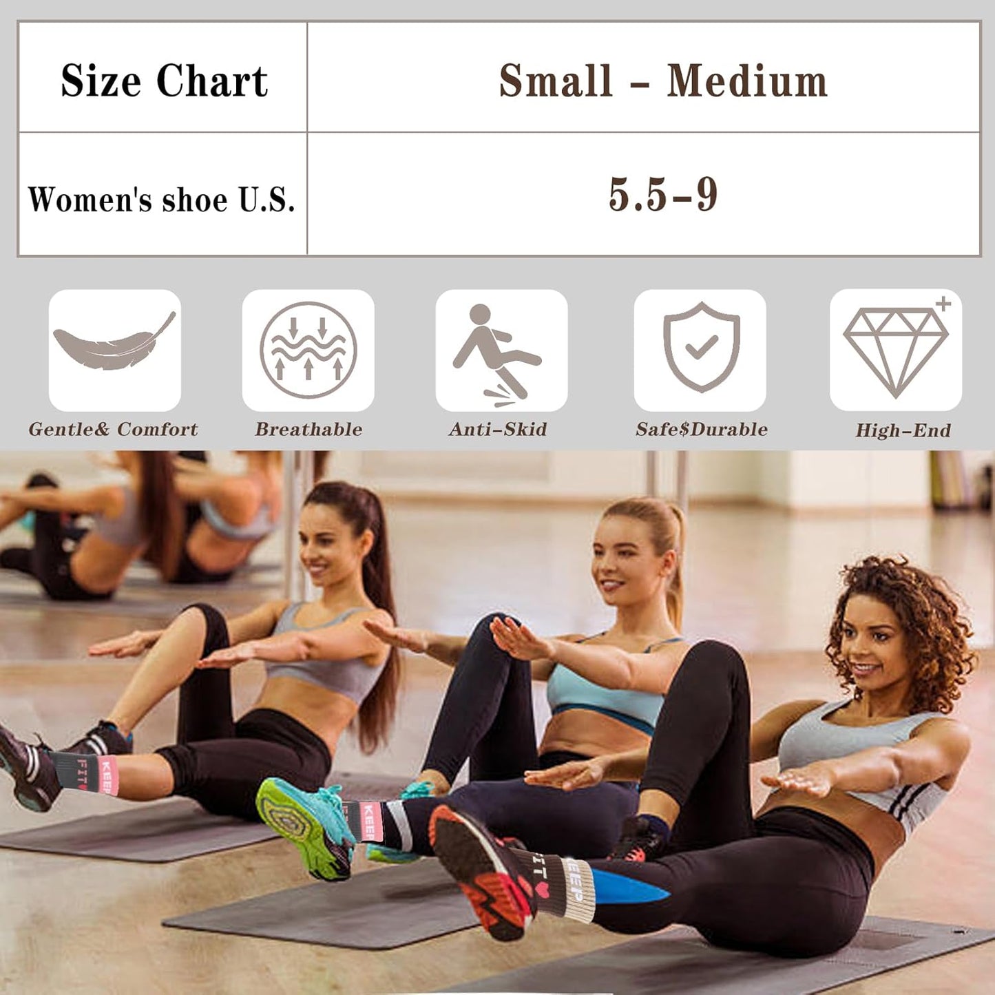 Grip Pilates Socks Non Slip Athletic Yoga Socks with Grips for Women Grippy socks for Hospital Workout Barre
