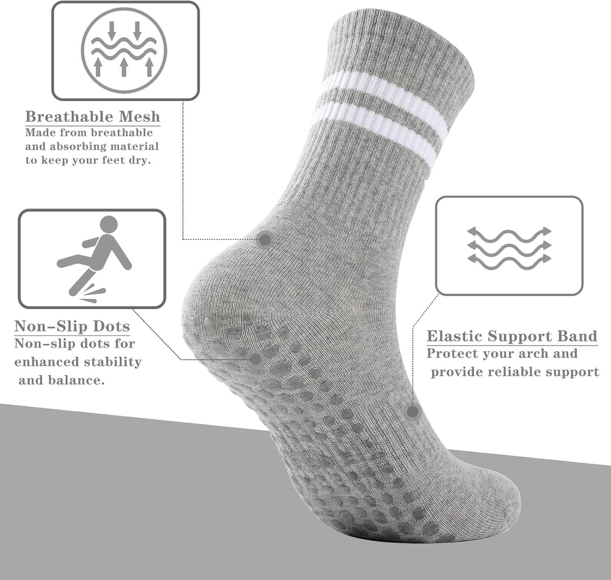 Grip Pilates Socks Non Slip Athletic Yoga Socks with Grips for Women Grippy socks for Hospital Workout Barre