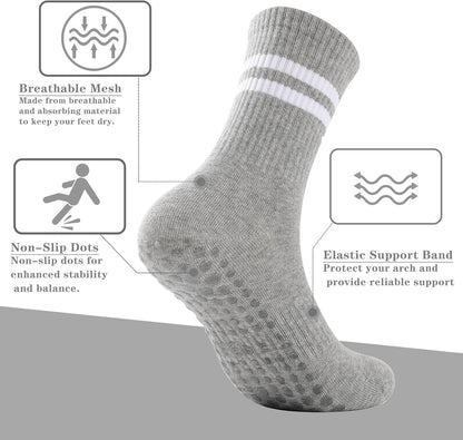 Grip Pilates Socks Non Slip Athletic Yoga Socks with Grips for Women Grippy socks for Hospital Workout Barre