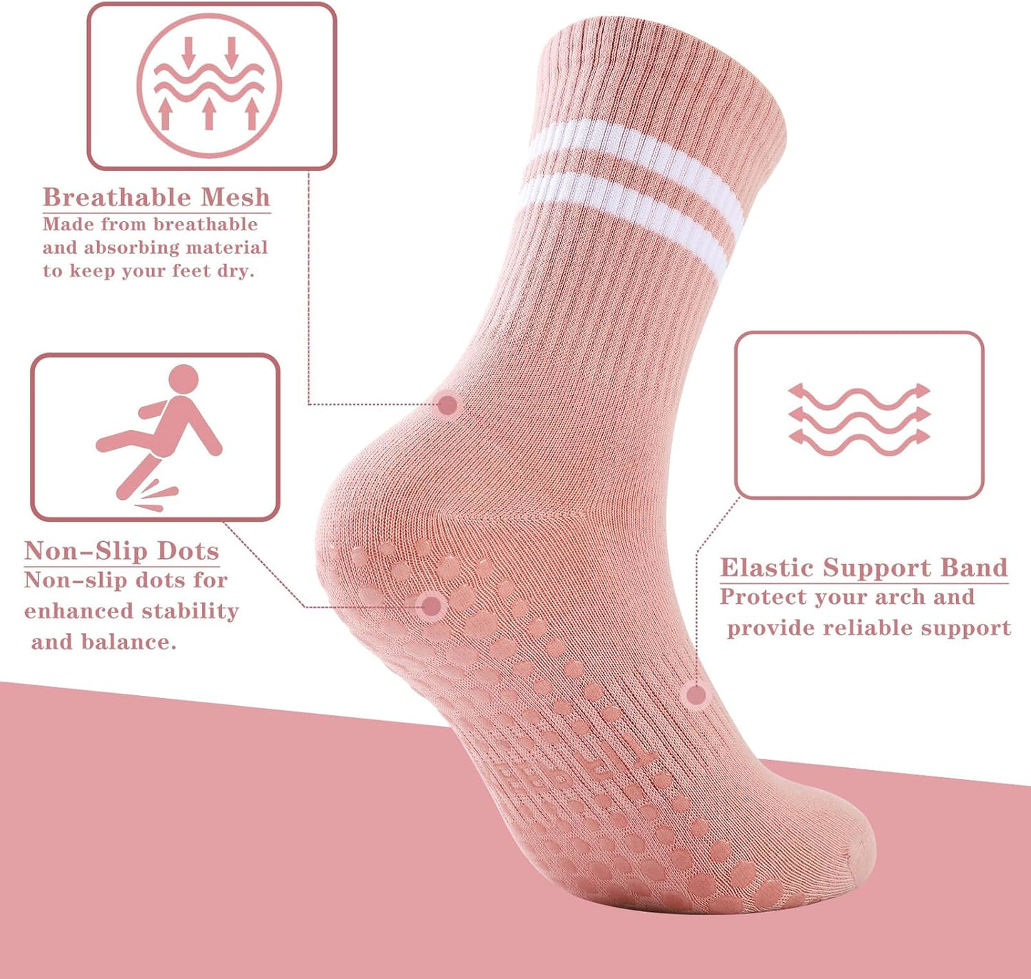 Grip Pilates Socks Non Slip Athletic Yoga Socks with Grips for Women Grippy socks for Hospital Workout Barre