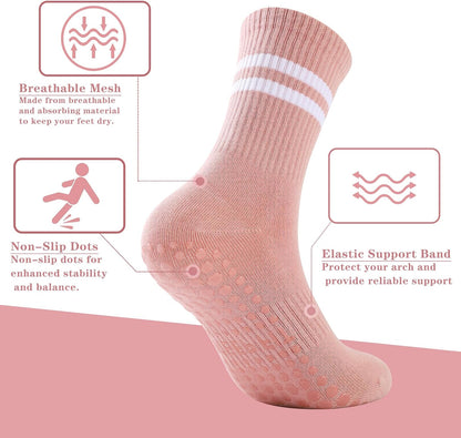 Grip Pilates Socks Non Slip Athletic Yoga Socks with Grips for Women Grippy socks for Hospital Workout Barre