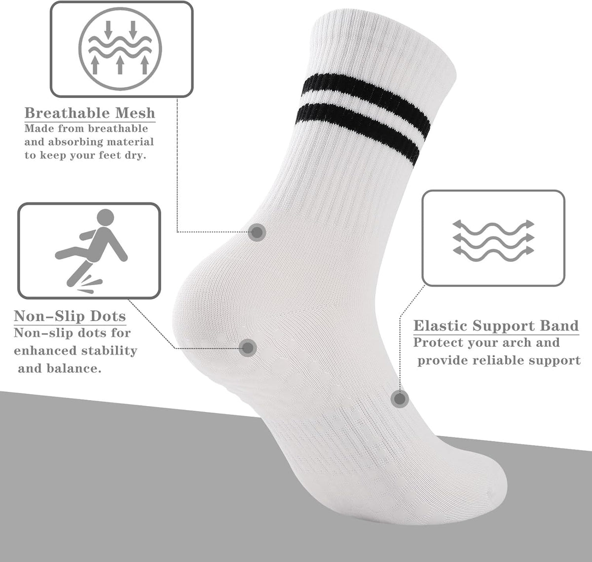 Grip Pilates Socks Non Slip Athletic Yoga Socks with Grips for Women Grippy socks for Hospital Workout Barre