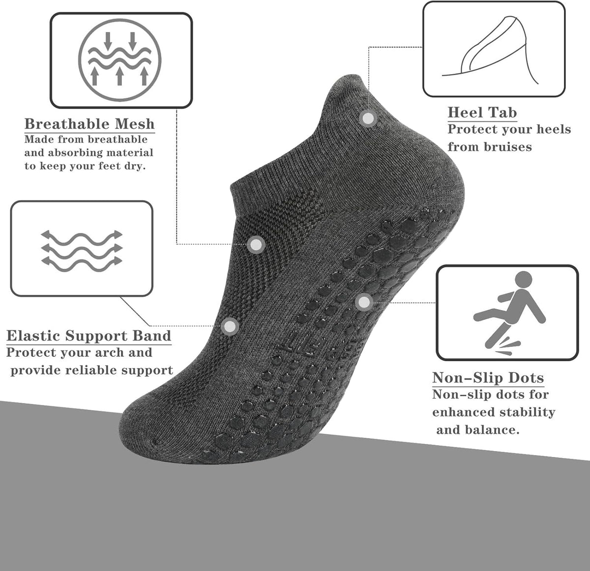 Grip Pilates Socks Non Slip Athletic Yoga Socks with Grips for Women Grippy socks for Hospital Workout Barre