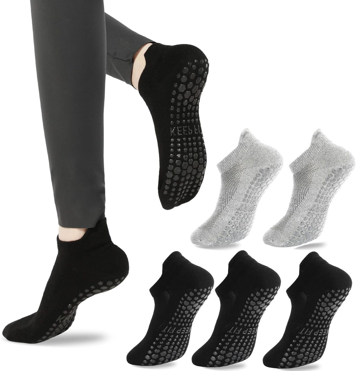 Grip Pilates Socks Non Slip Athletic Yoga Socks with Grips for Women Grippy socks for Hospital Workout Barre