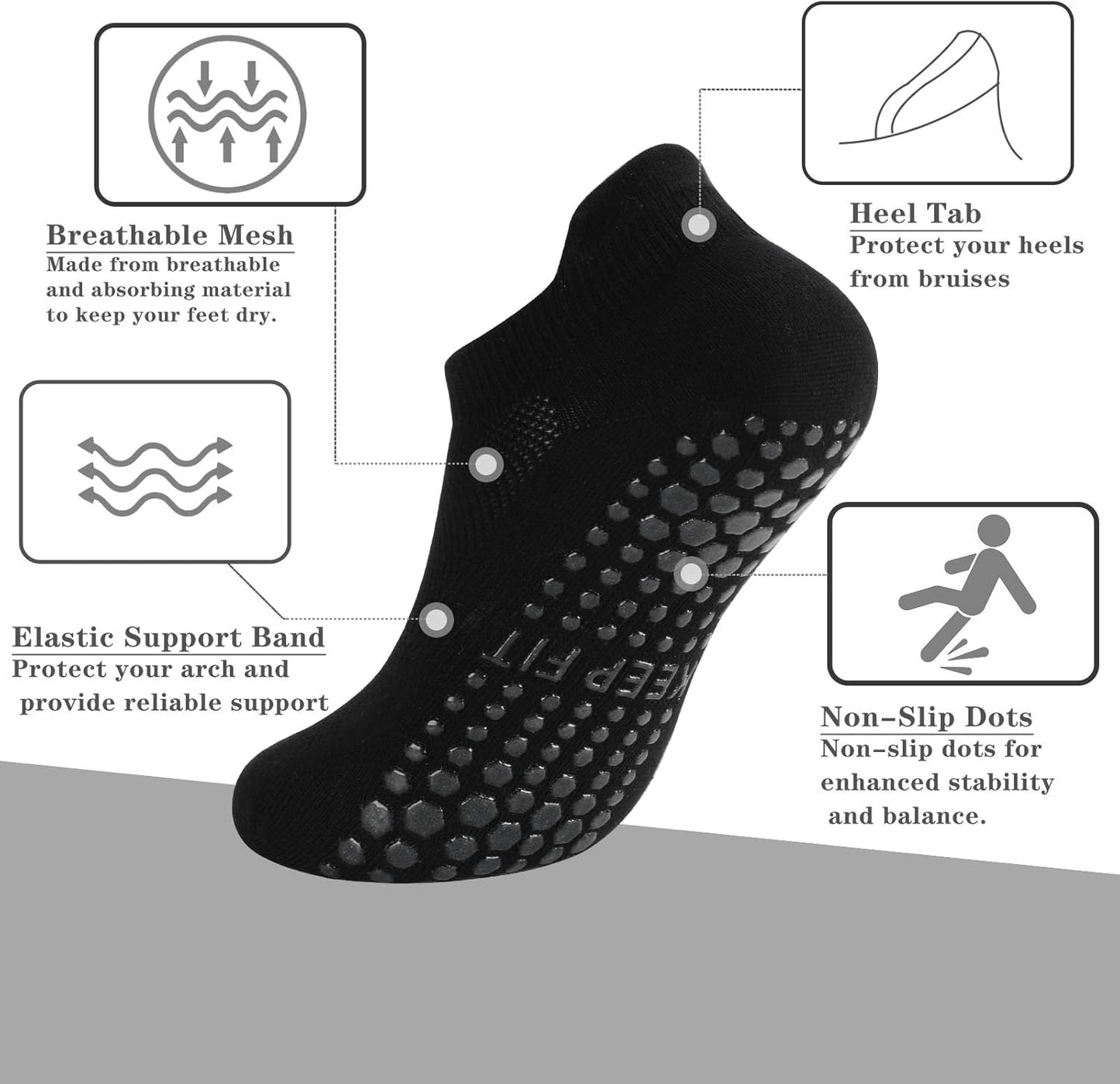 Grip Pilates Socks Non Slip Athletic Yoga Socks with Grips for Women Grippy socks for Hospital Workout Barre