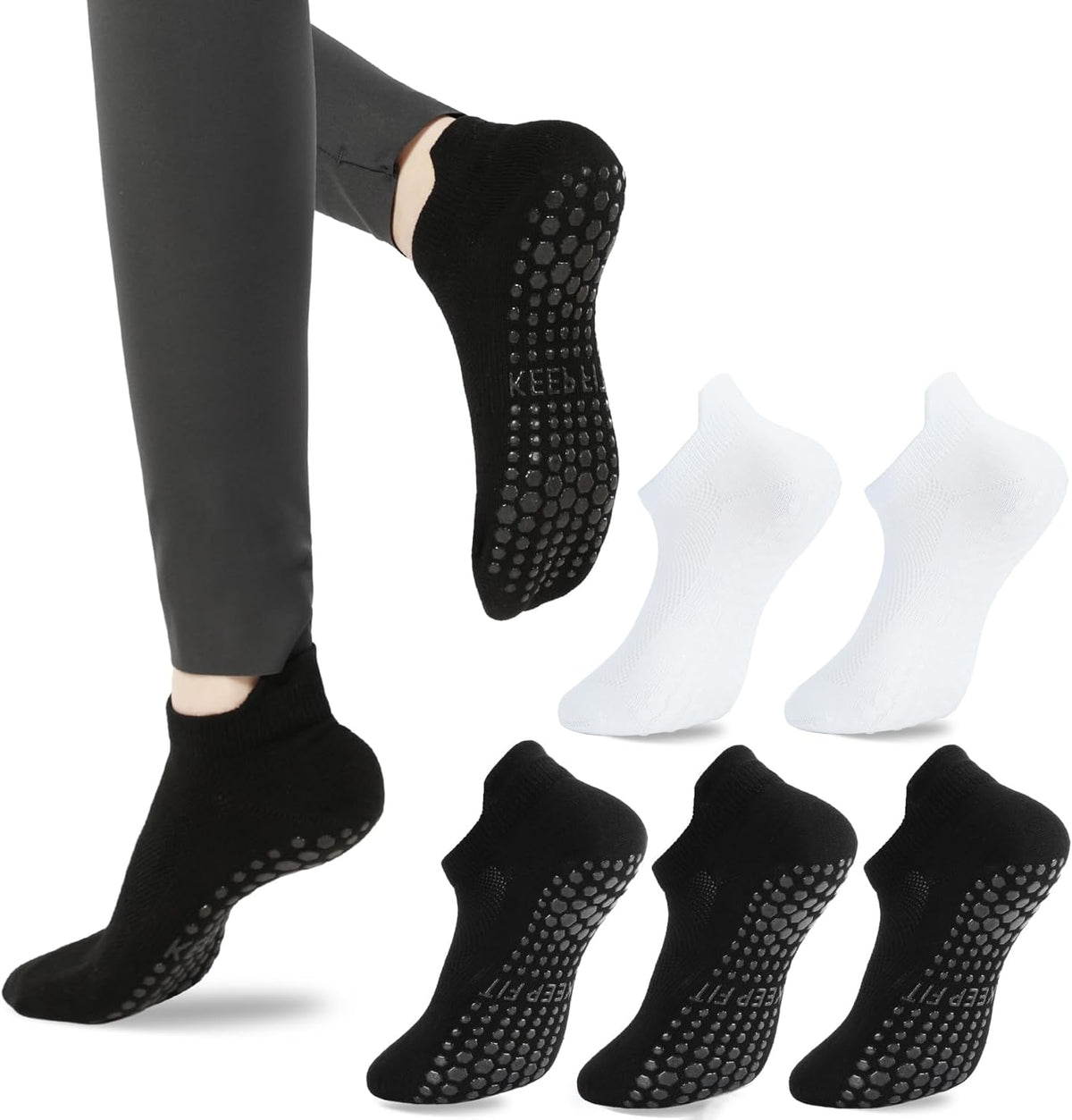 Grip Pilates Socks Non Slip Athletic Yoga Socks with Grips for Women Grippy socks for Hospital Workout Barre