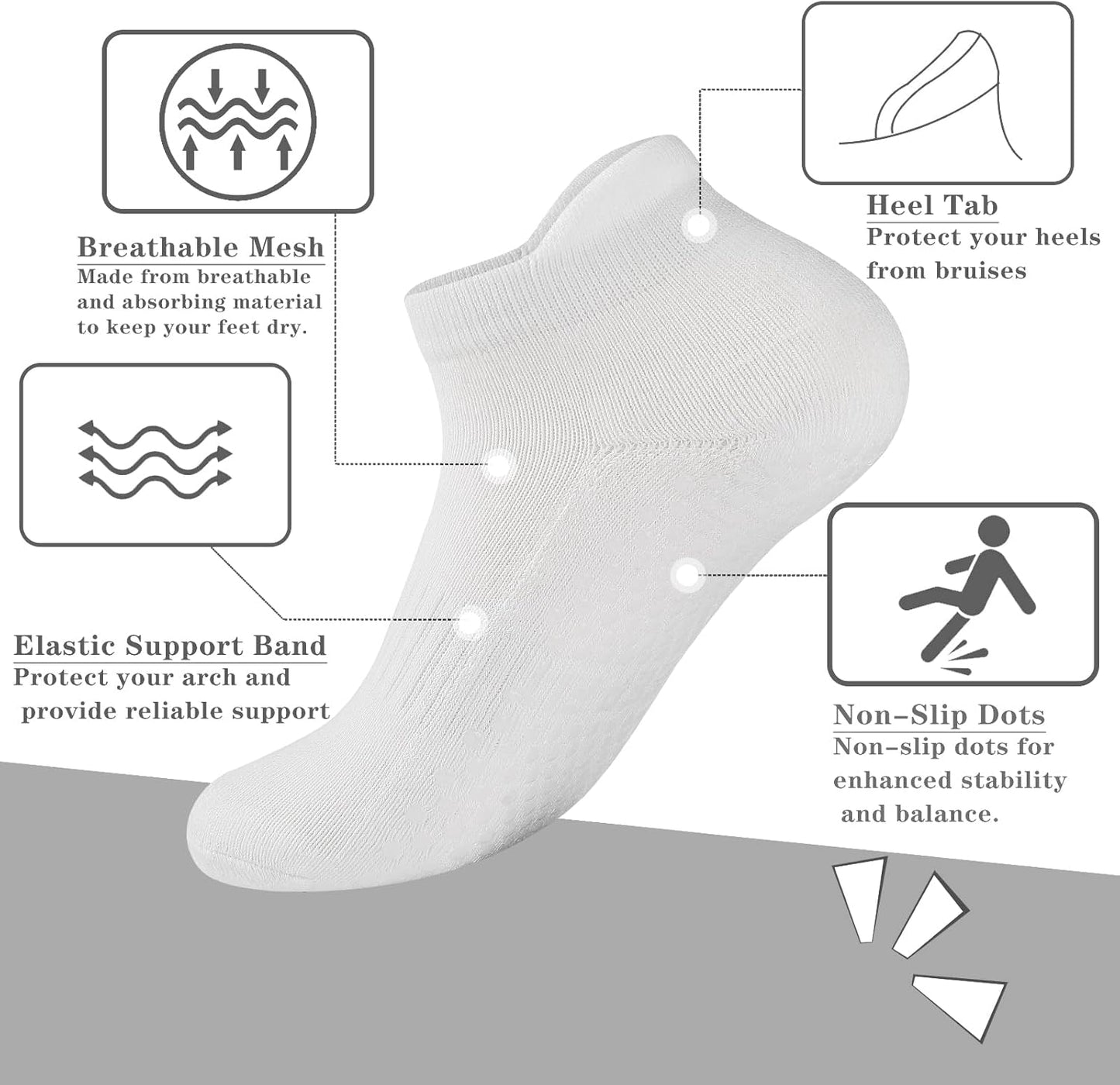 Grip Pilates Socks Non Slip Athletic Yoga Socks with Grips for Women Grippy socks for Hospital Workout Barre
