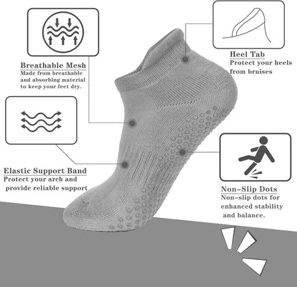 Grip Pilates Socks Non Slip Athletic Yoga Socks with Grips for Women Grippy socks for Hospital Workout Barre