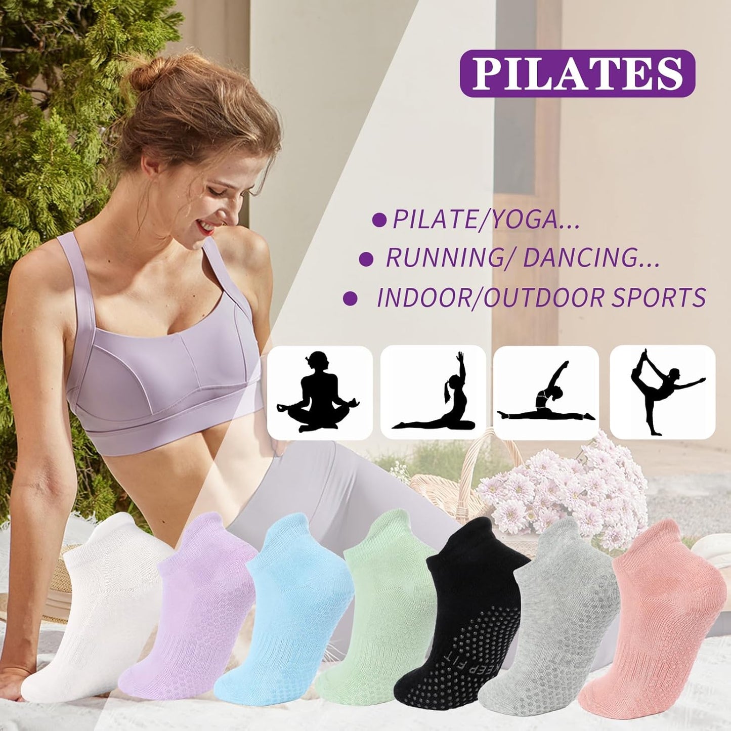 Grip Pilates Socks Non Slip Athletic Yoga Socks with Grips for Women Grippy socks for Hospital Workout Barre
