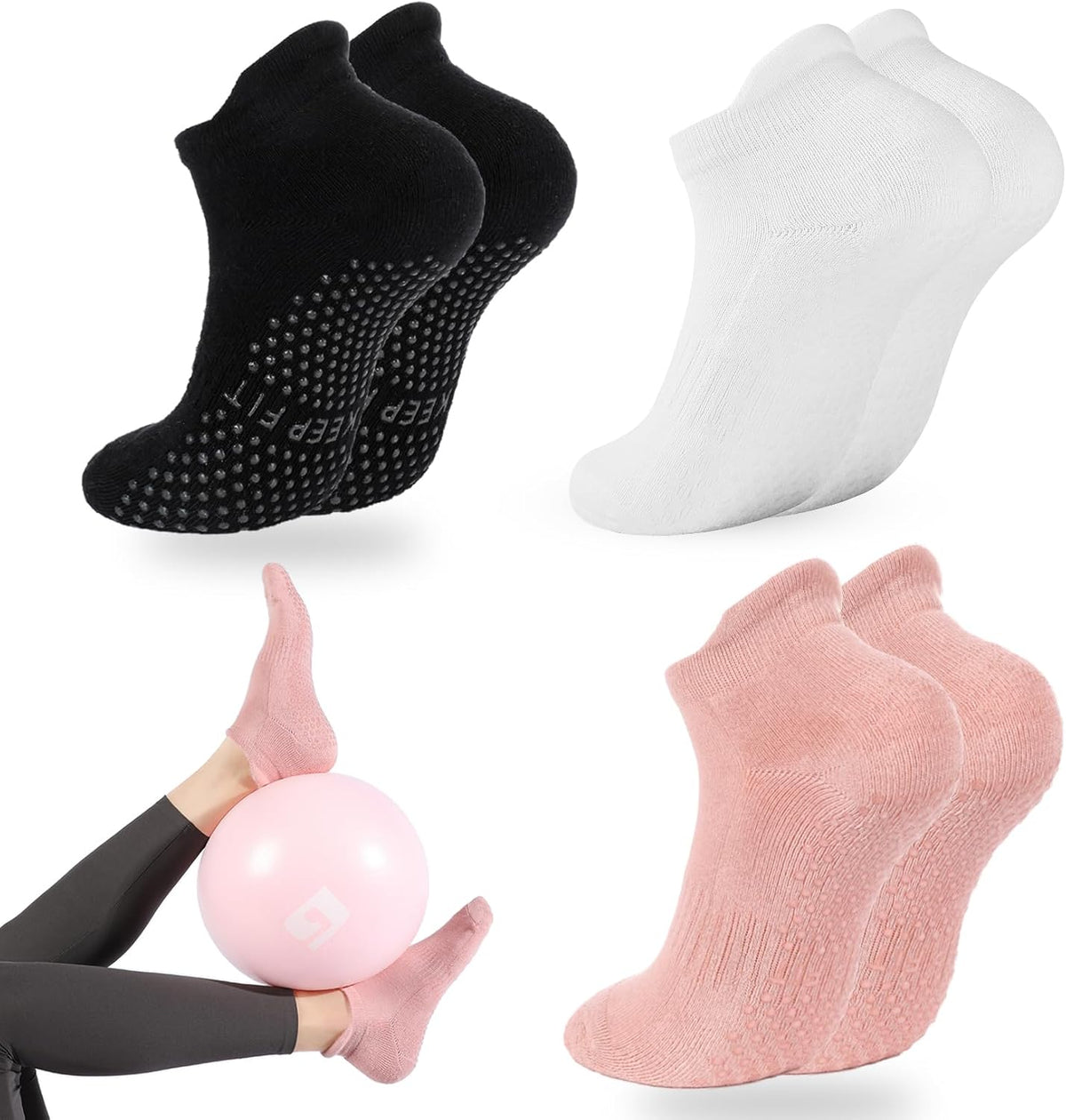 Grip Pilates Socks Non Slip Athletic Yoga Socks with Grips for Women Grippy socks for Hospital Workout Barre