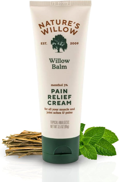 Willow Balm Natural Pain Relief Cream for Muscles & Joints | Willow Bark & Menthol | Free from Artificial Fragrances & Dyes | 1-Pack | 3.5 fl oz