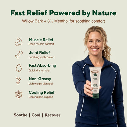 Willow Balm Natural Pain Relief Cream for Muscles & Joints | Willow Bark & Menthol | Free from Artificial Fragrances & Dyes | 1-Pack | 3.5 fl oz
