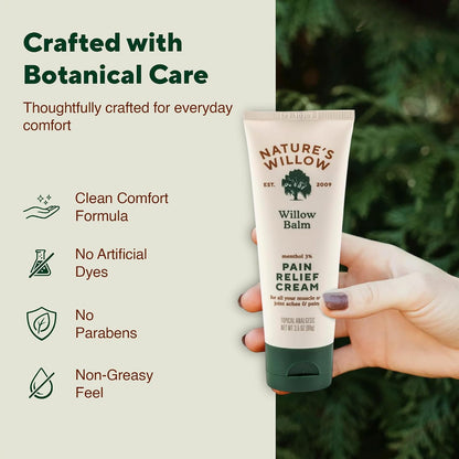 Willow Balm Natural Pain Relief Cream for Muscles & Joints | Willow Bark & Menthol | Free from Artificial Fragrances & Dyes | 1-Pack | 3.5 fl oz