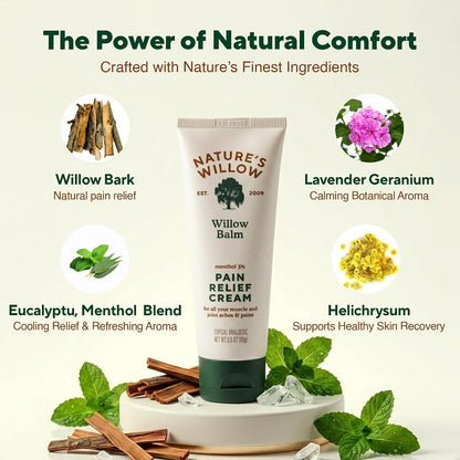 Willow Balm Natural Pain Relief Cream for Muscles & Joints | Willow Bark & Menthol | Free from Artificial Fragrances & Dyes | 1-Pack | 3.5 fl oz