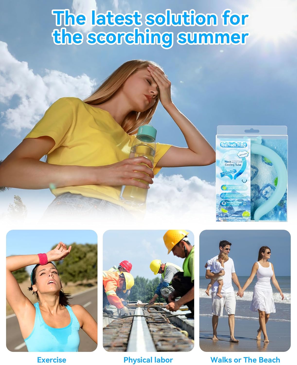 Neck Cooling Tube Wraps Ice Ring Neck Cooler Personal Ice Pack Wrap for Hot Weather Gel Reusable Wearable Gel Cooling for Summer Heat Hot Flashes Freezer Below 64.4℉