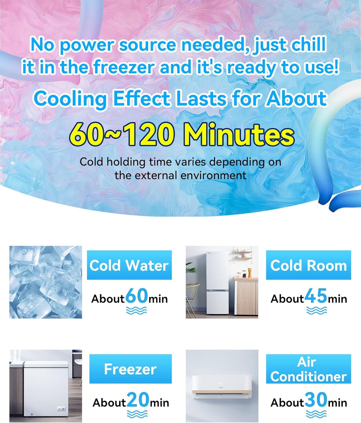 Neck Cooling Tube Wraps Ice Ring Neck Cooler Personal Ice Pack Wrap for Hot Weather Gel Reusable Wearable Gel Cooling for Summer Heat Hot Flashes Freezer Below 64.4℉