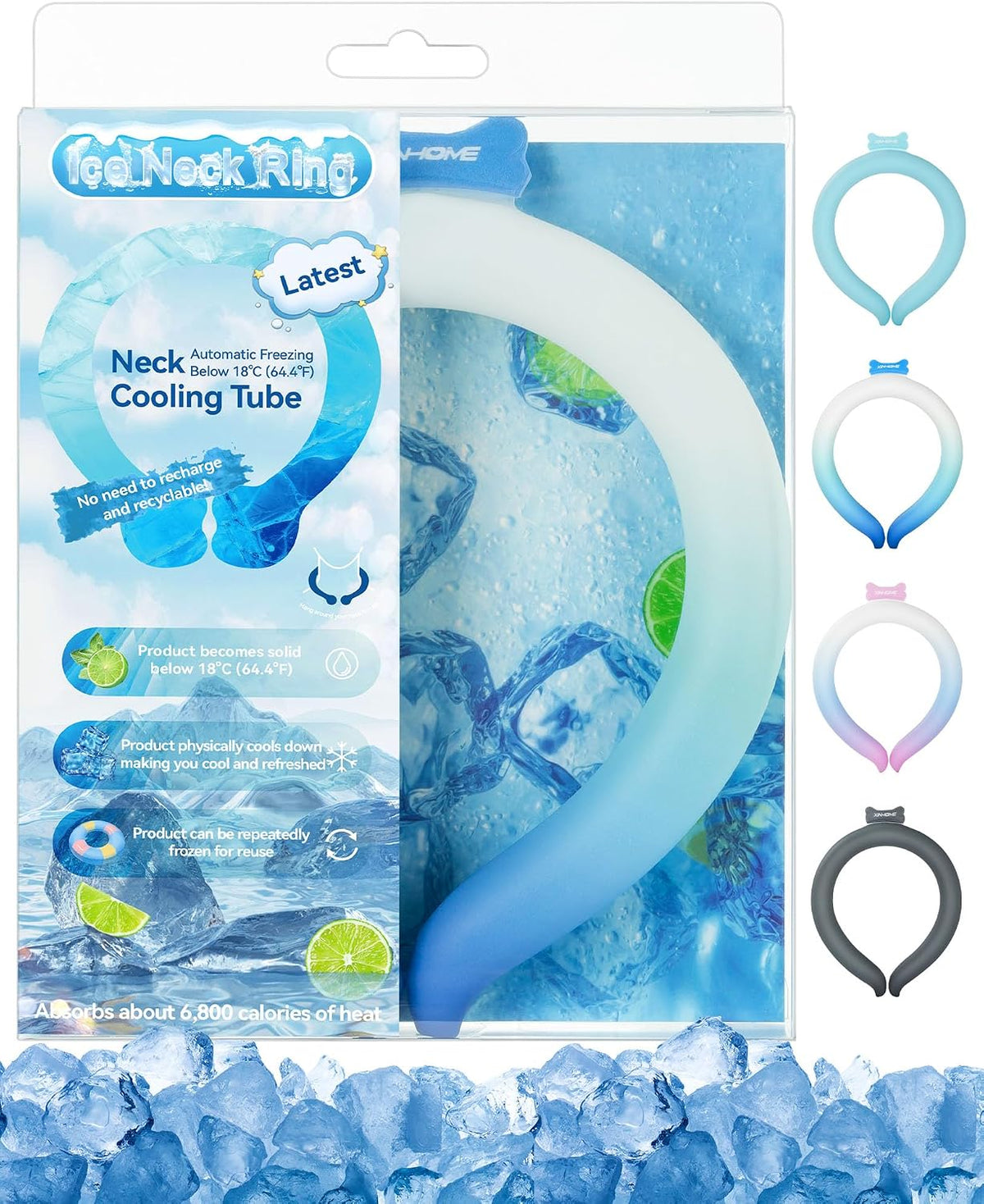 Neck Cooling Tube Wraps Ice Ring Neck Cooler Personal Ice Pack Wrap for Hot Weather Gel Reusable Wearable Gel Cooling for Summer Heat Hot Flashes Freezer Below 64.4℉