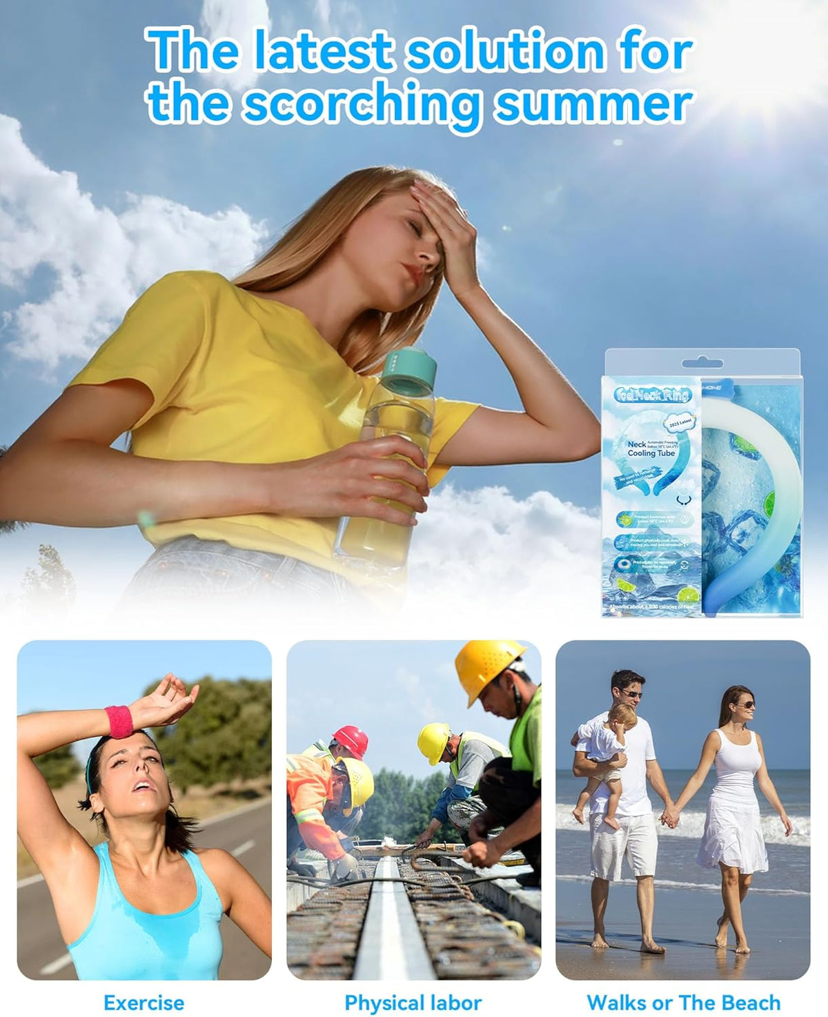 Neck Cooling Tube Wraps Ice Ring Neck Cooler Personal Ice Pack Wrap for Hot Weather Gel Reusable Wearable Gel Cooling for Summer Heat Hot Flashes Freezer Below 64.4℉