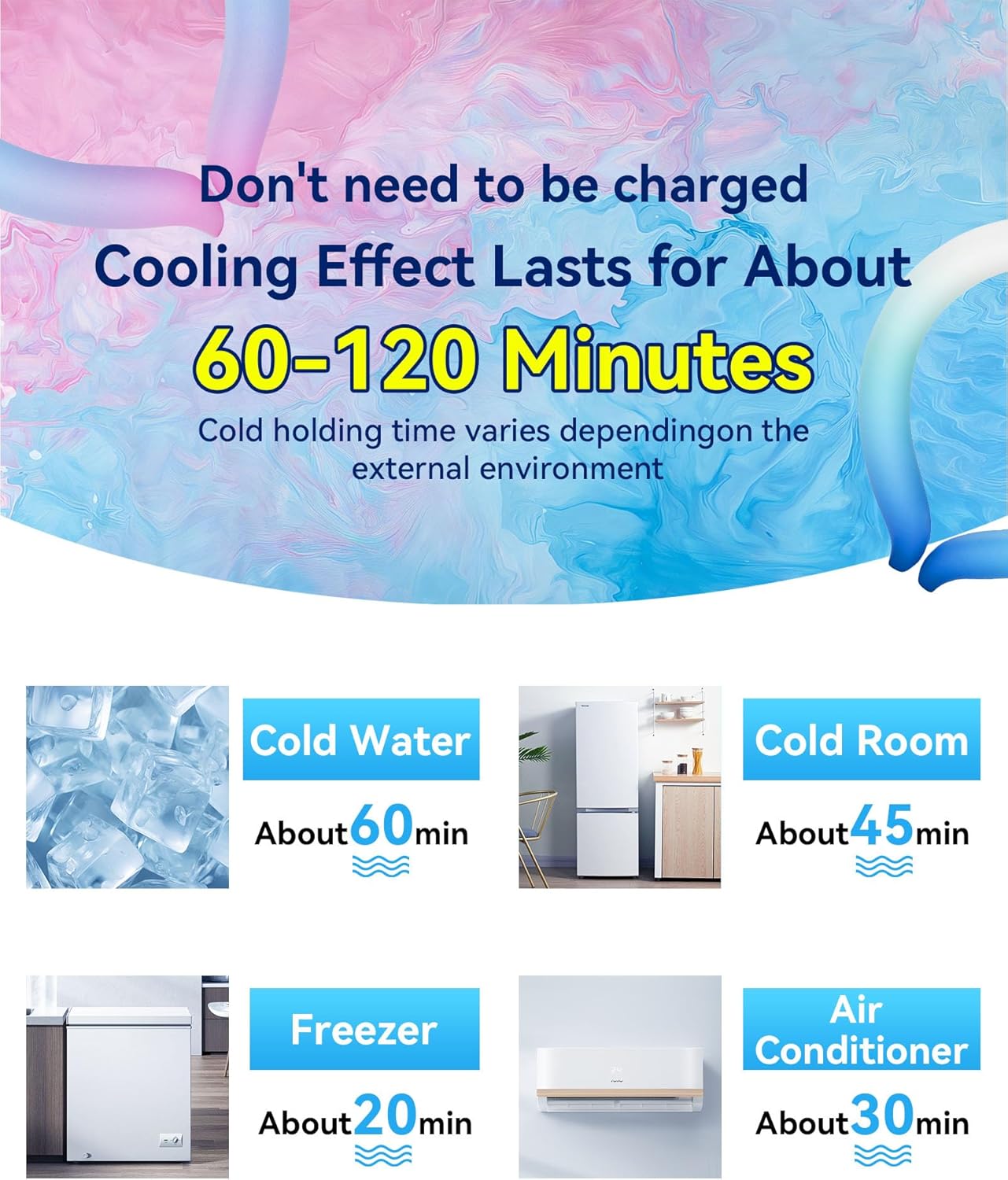 Neck Cooling Tube Wraps Ice Ring Neck Cooler Personal Ice Pack Wrap for Hot Weather Gel Reusable Wearable Gel Cooling for Summer Heat Hot Flashes Freezer Below 64.4℉