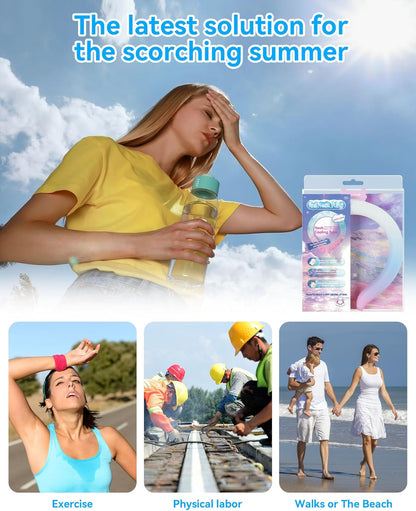 Neck Cooling Tube Wraps Ice Ring Neck Cooler Personal Ice Pack Wrap for Hot Weather Gel Reusable Wearable Gel Cooling for Summer Heat Hot Flashes Freezer Below 64.4℉