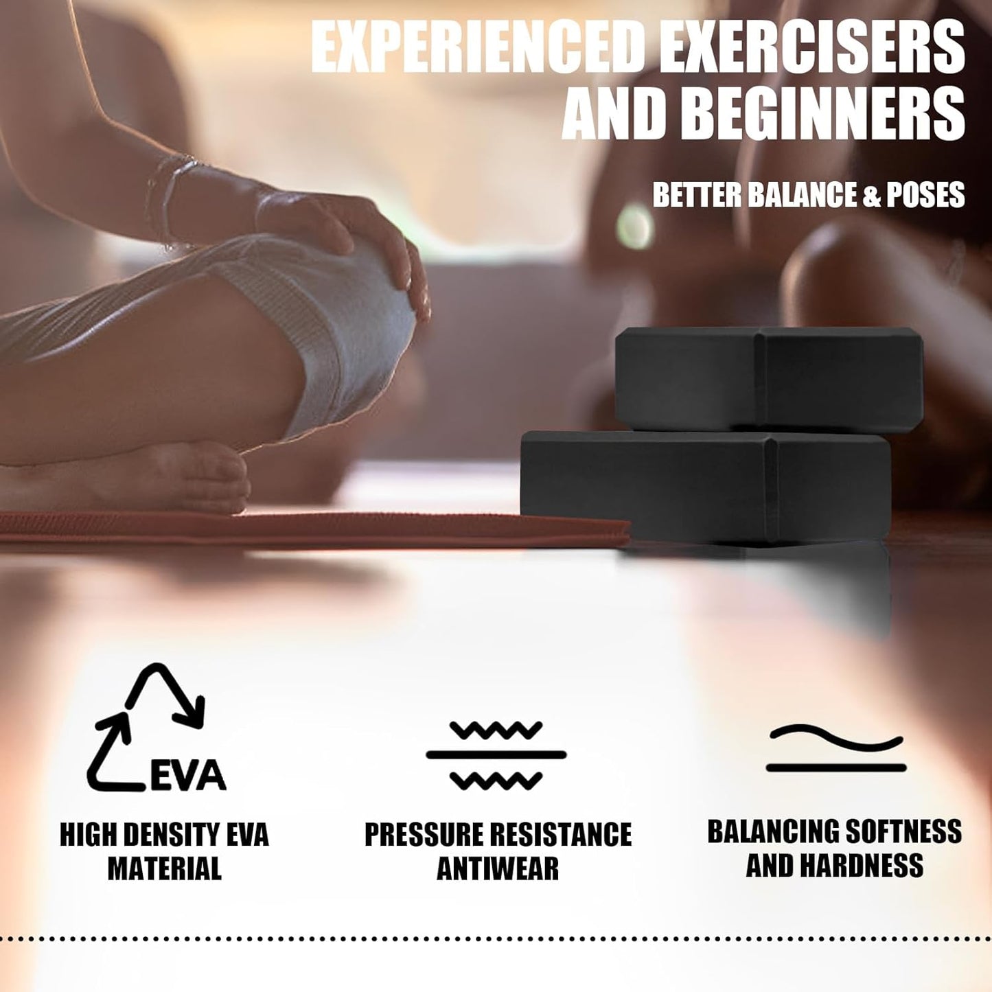 2 Pcs Yoga Blocks, 9x6x3 Inch Foam Blocks for Pilates | High density EVA foam Yoga Props lightweight non-slip surface for meditation stretching balance training
