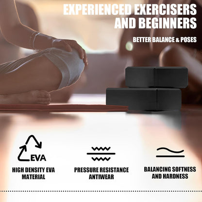 2 Pcs Yoga Blocks, 9x6x3 Inch Foam Blocks for Pilates | High density EVA foam Yoga Props lightweight non-slip surface for meditation stretching balance training
