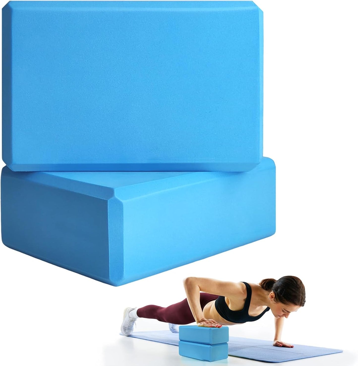2 Pcs Yoga Blocks, 9x6x3 Inch Foam Blocks for Pilates | High density EVA foam Yoga Props lightweight non-slip surface for meditation stretching balance training