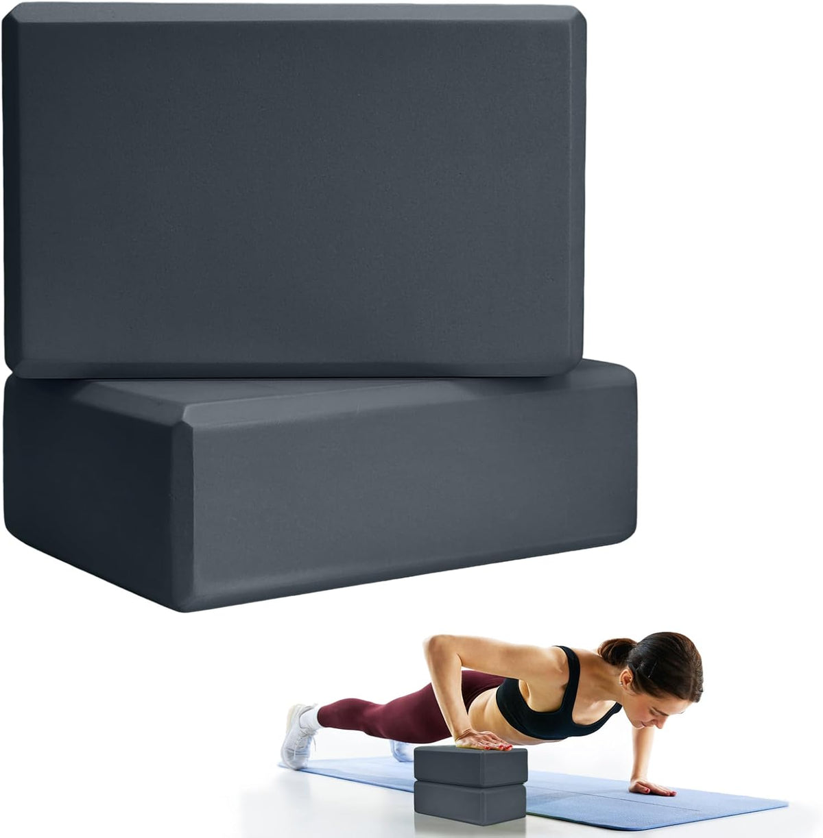 2 Pcs Yoga Blocks, 9x6x3 Inch Foam Blocks for Pilates | High density EVA foam Yoga Props lightweight non-slip surface for meditation stretching balance training