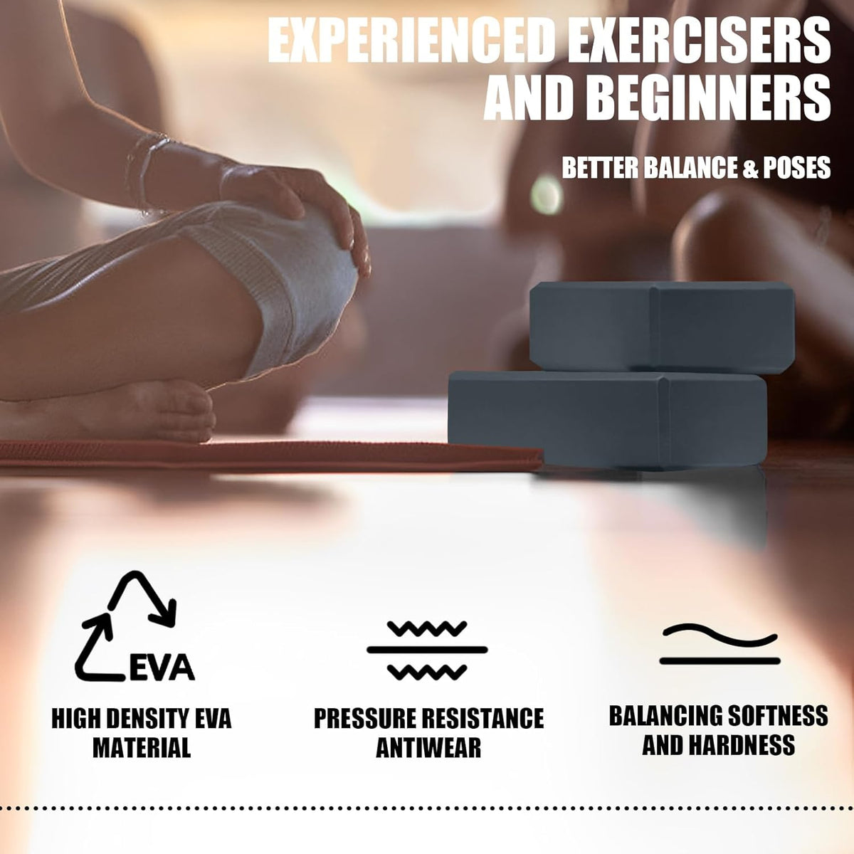 2 Pcs Yoga Blocks, 9x6x3 Inch Foam Blocks for Pilates | High density EVA foam Yoga Props lightweight non-slip surface for meditation stretching balance training