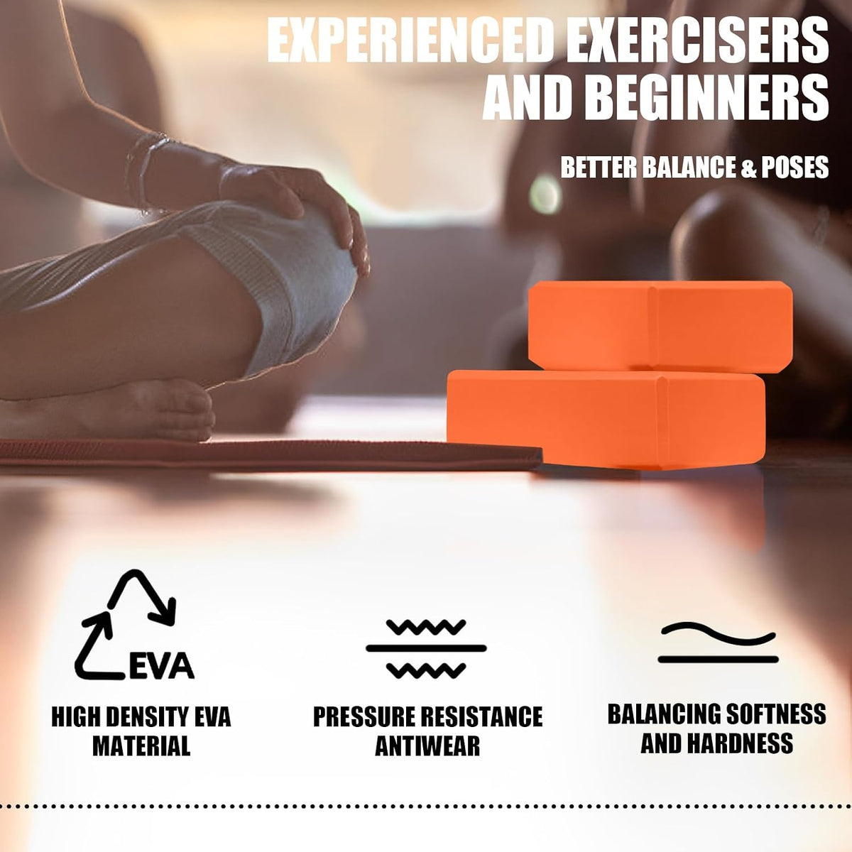 2 Pcs Yoga Blocks, 9x6x3 Inch Foam Blocks for Pilates | High density EVA foam Yoga Props lightweight non-slip surface for meditation stretching balance training