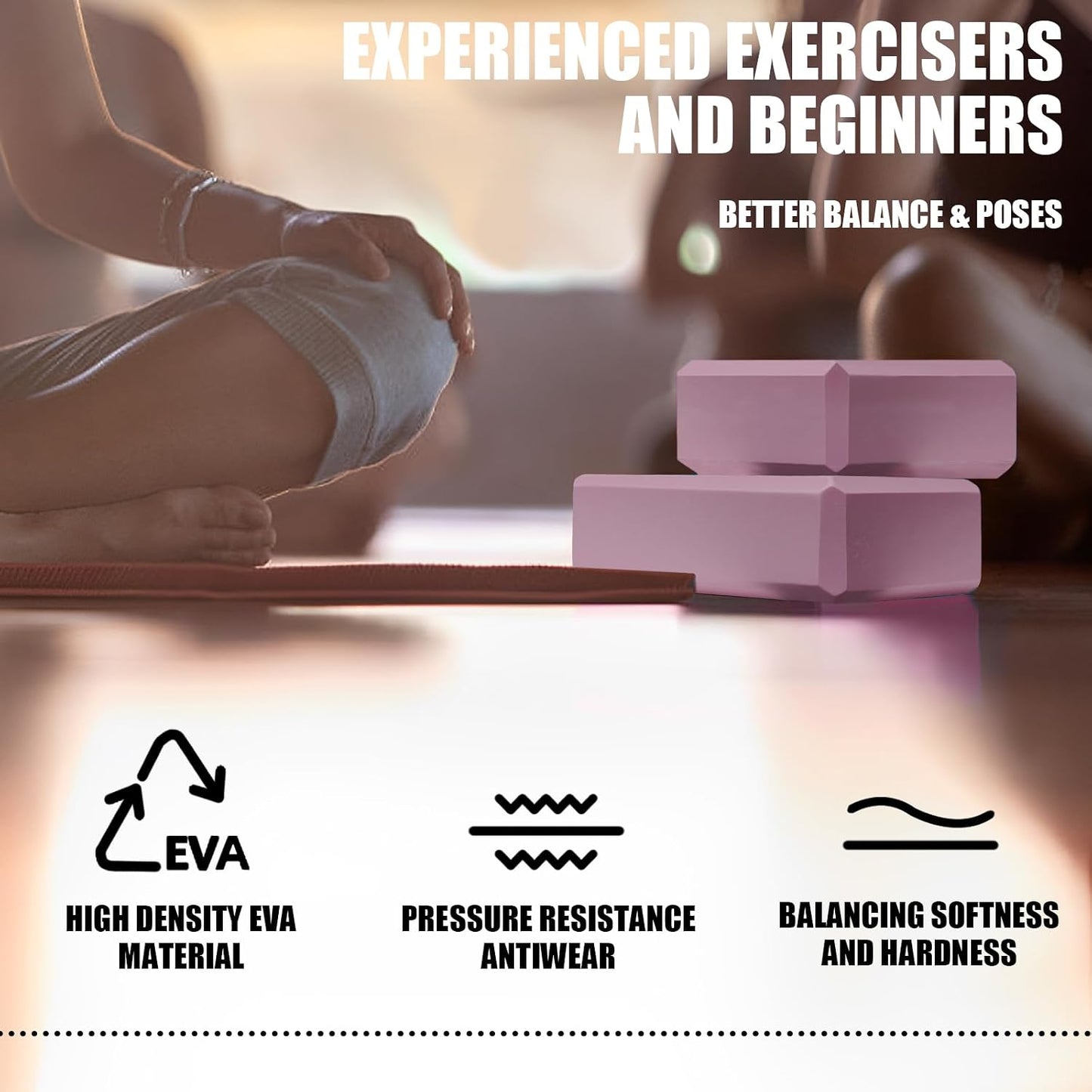 2 Pcs Yoga Blocks, 9x6x3 Inch Foam Blocks for Pilates | High density EVA foam Yoga Props lightweight non-slip surface for meditation stretching balance training