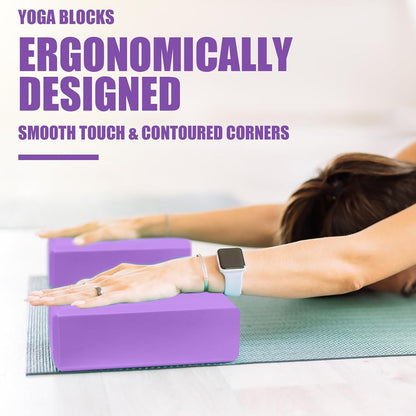 2 Pcs Yoga Blocks, 9x6x3 Inch Foam Blocks for Pilates | High density EVA foam Yoga Props lightweight non-slip surface for meditation stretching balance training