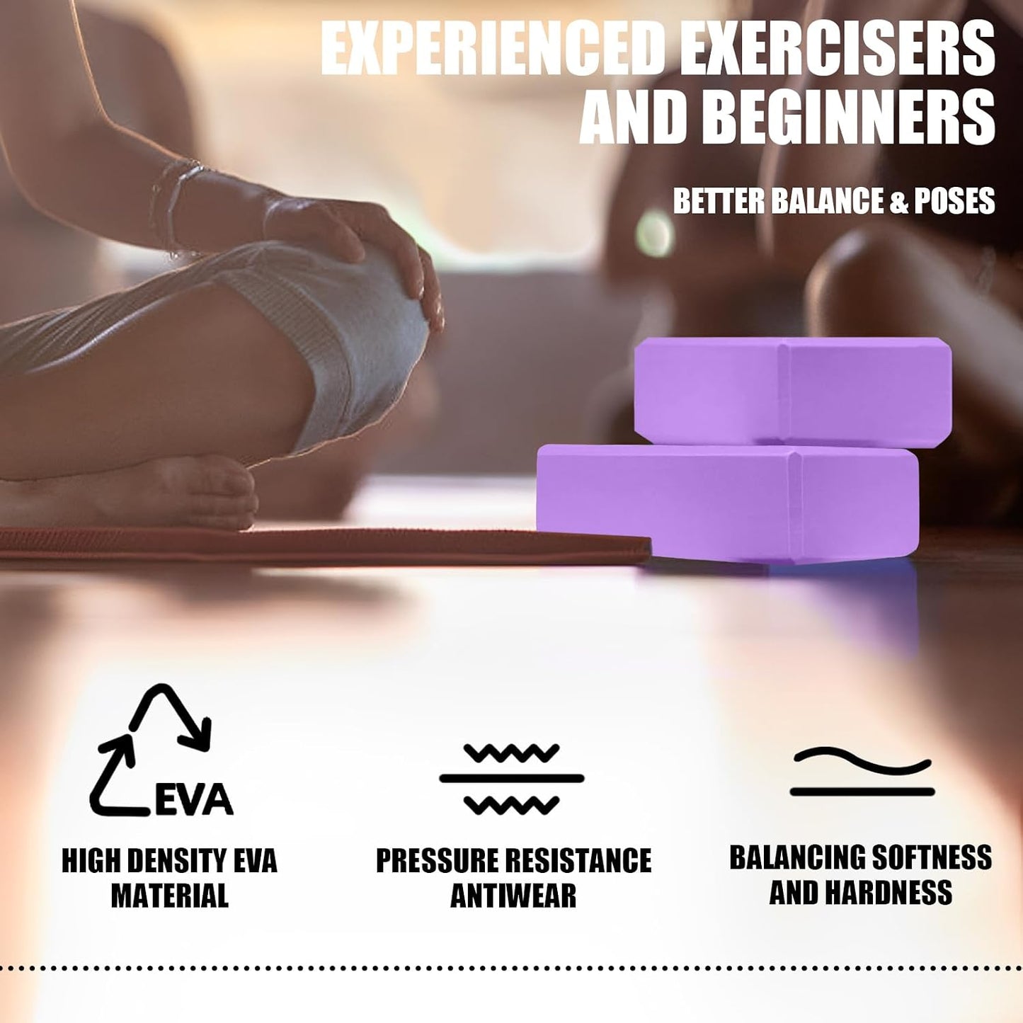 2 Pcs Yoga Blocks, 9x6x3 Inch Foam Blocks for Pilates | High density EVA foam Yoga Props lightweight non-slip surface for meditation stretching balance training
