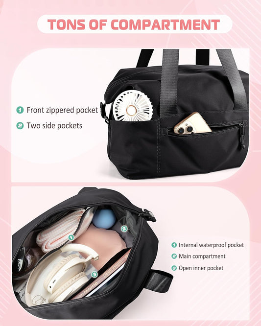 Small Gym Bag with Yoga Mat Holder, Wet Pocket and a Separate Pouch, Small Gym Duffle Bag for Women with Detachable Crossbody Shoulder Strap