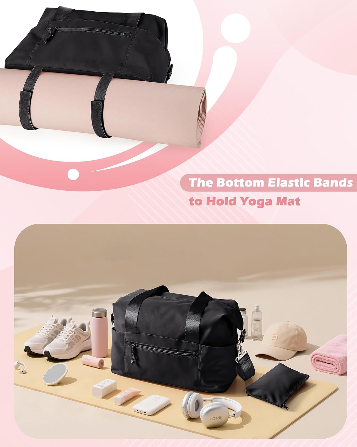 Small Gym Bag with Yoga Mat Holder, Wet Pocket and a Separate Pouch, Small Gym Duffle Bag for Women with Detachable Crossbody Shoulder Strap