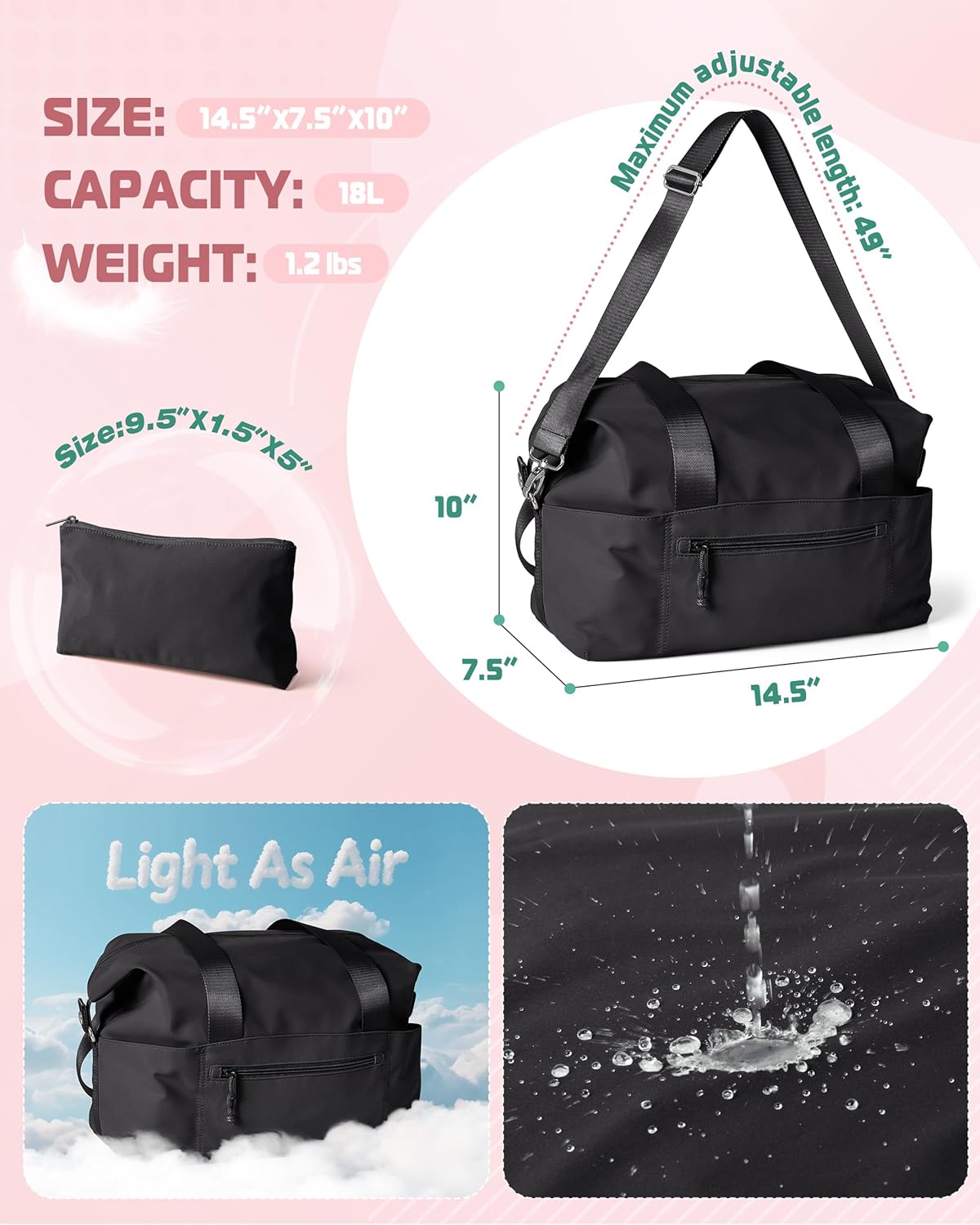 Small Gym Bag with Yoga Mat Holder, Wet Pocket and a Separate Pouch, Small Gym Duffle Bag for Women with Detachable Crossbody Shoulder Strap