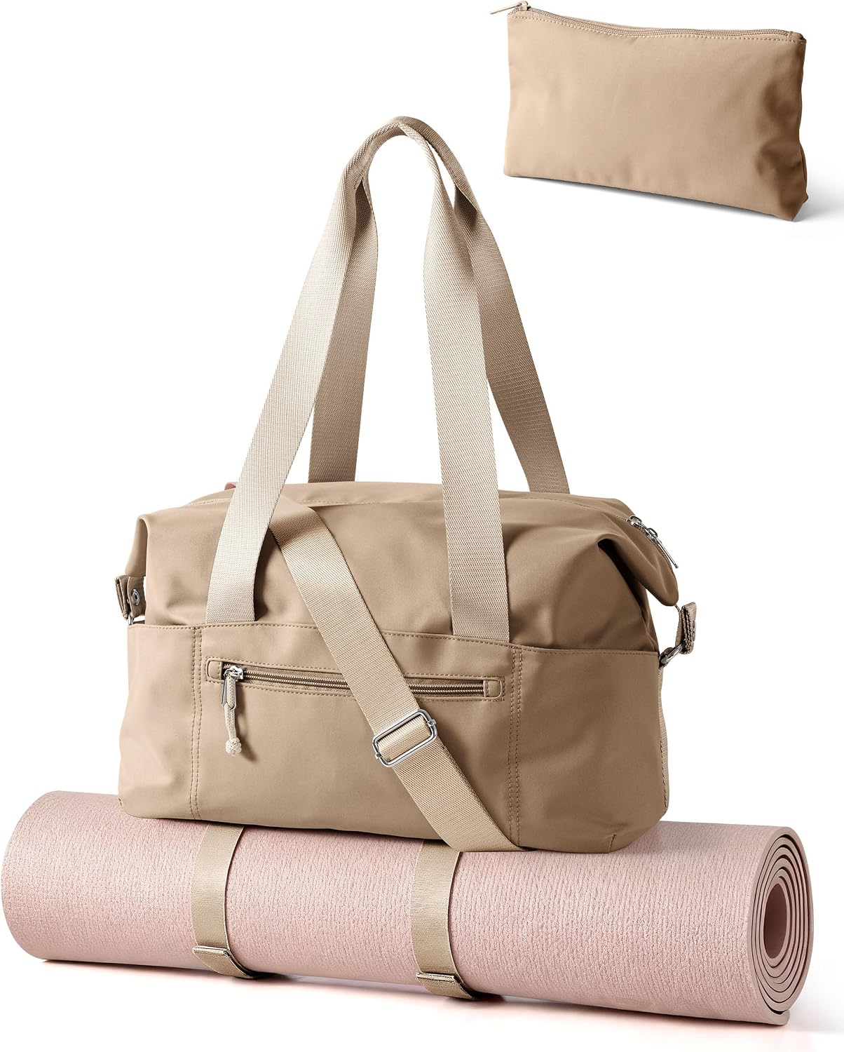 Small Gym Bag with Yoga Mat Holder, Wet Pocket and a Separate Pouch, Small Gym Duffle Bag for Women with Detachable Crossbody Shoulder Strap