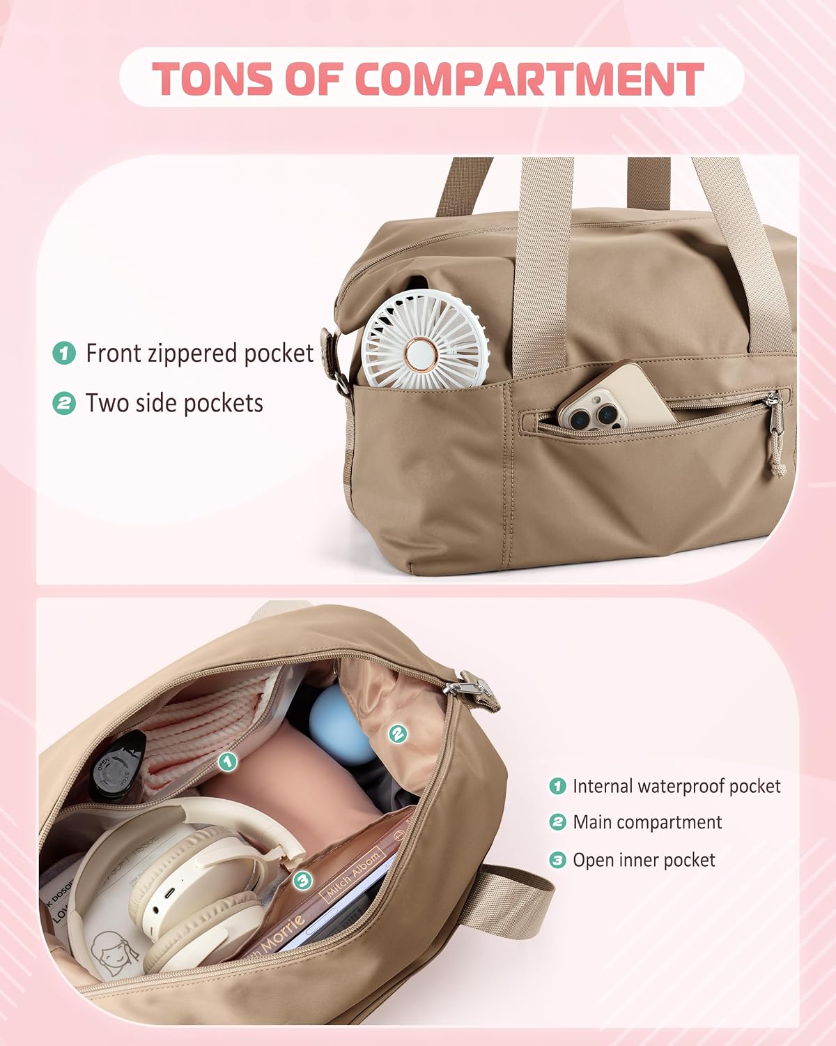 Small Gym Bag with Yoga Mat Holder, Wet Pocket and a Separate Pouch, Small Gym Duffle Bag for Women with Detachable Crossbody Shoulder Strap