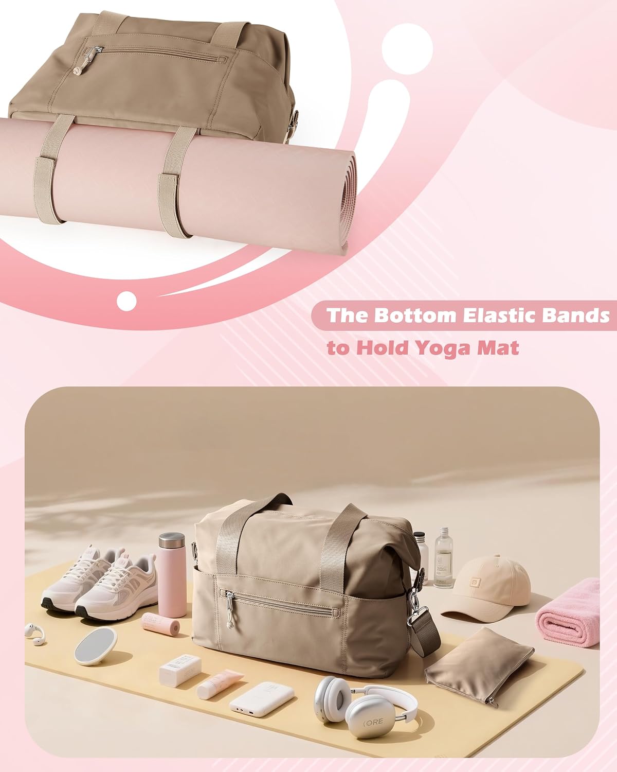Small Gym Bag with Yoga Mat Holder, Wet Pocket and a Separate Pouch, Small Gym Duffle Bag for Women with Detachable Crossbody Shoulder Strap