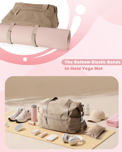 Small Gym Bag with Yoga Mat Holder, Wet Pocket and a Separate Pouch, Small Gym Duffle Bag for Women with Detachable Crossbody Shoulder Strap