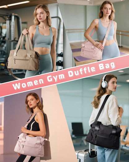 Small Gym Bag with Yoga Mat Holder, Wet Pocket and a Separate Pouch, Small Gym Duffle Bag for Women with Detachable Crossbody Shoulder Strap