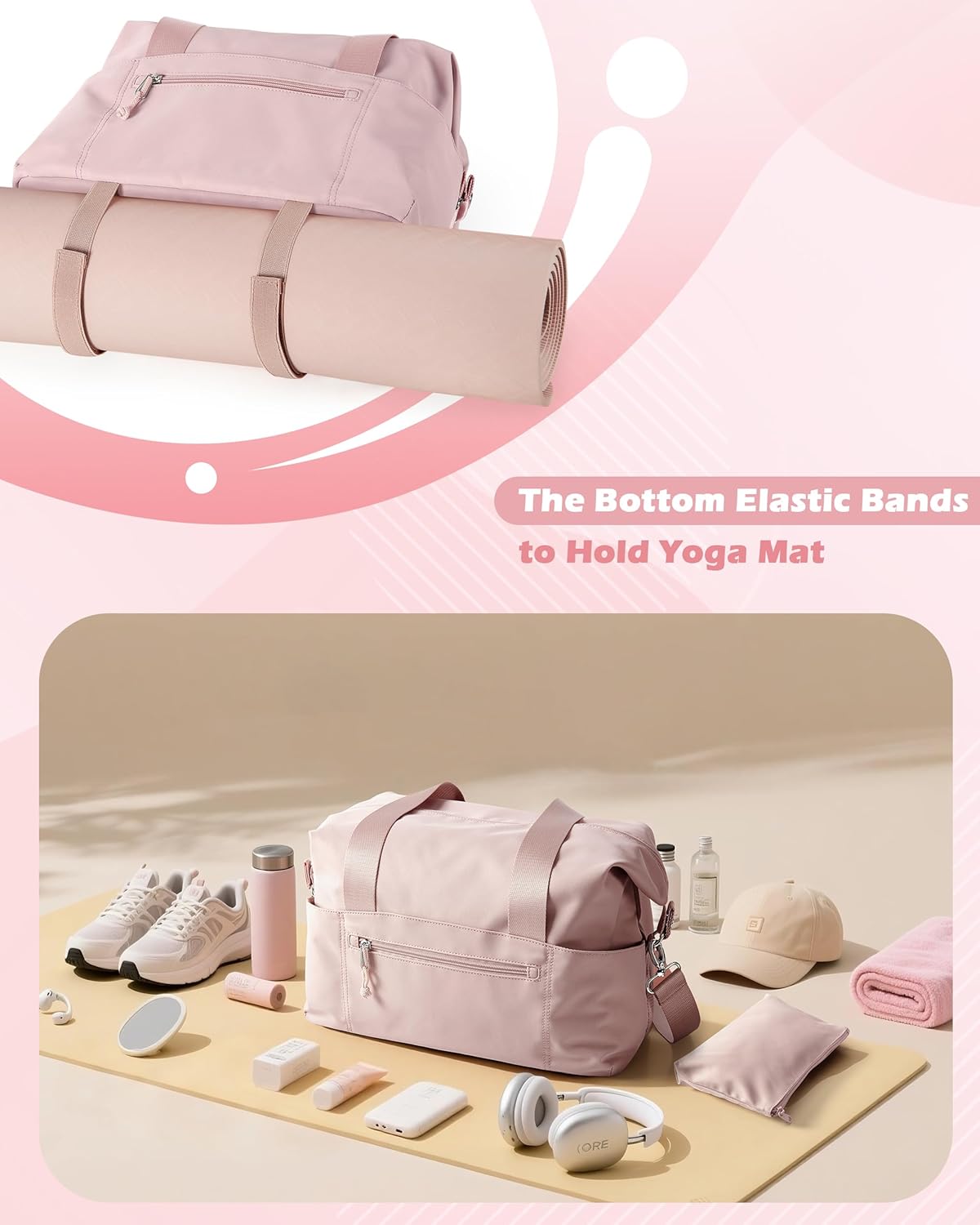 Small Gym Bag with Yoga Mat Holder, Wet Pocket and a Separate Pouch, Small Gym Duffle Bag for Women with Detachable Crossbody Shoulder Strap
