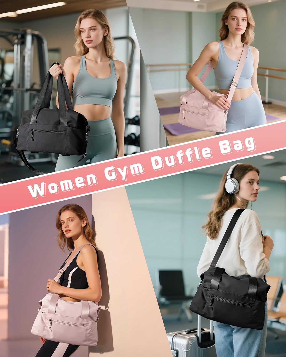 Small Gym Bag with Yoga Mat Holder, Wet Pocket and a Separate Pouch, Small Gym Duffle Bag for Women with Detachable Crossbody Shoulder Strap