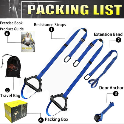 Bodyweight Resistance Training Straps, Complete Home Gym Fitness Trainer kit for Full-Body Workout, Included Door Anchor, Extension Strap, Fitness Guide