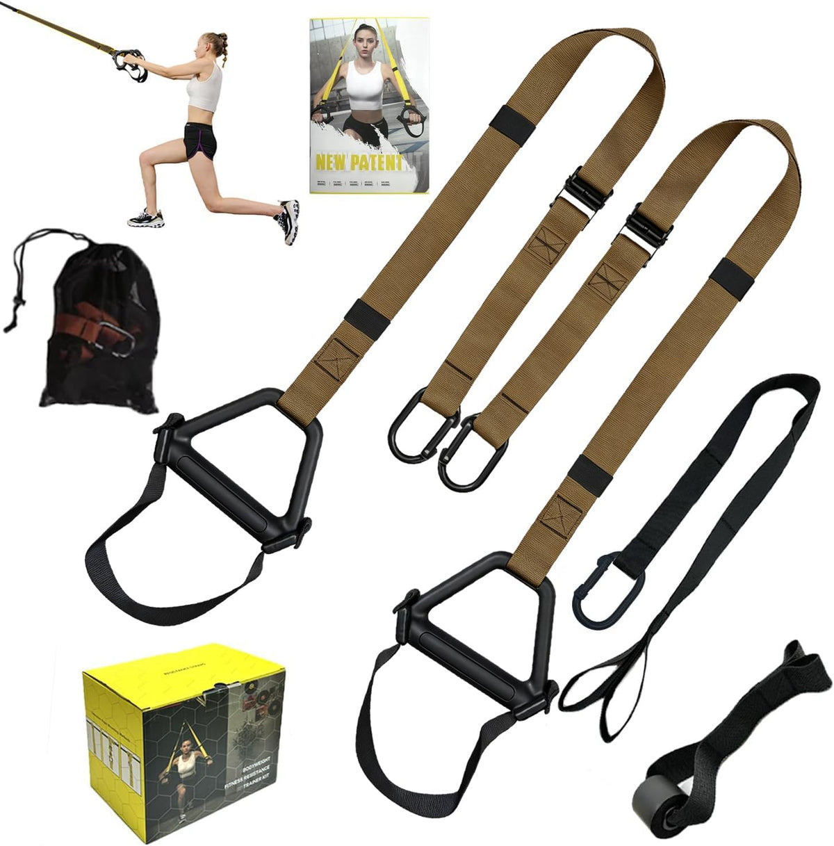 Bodyweight Resistance Training Straps, Complete Home Gym Fitness Trainer kit for Full-Body Workout, Included Door Anchor, Extension Strap, Fitness Guide