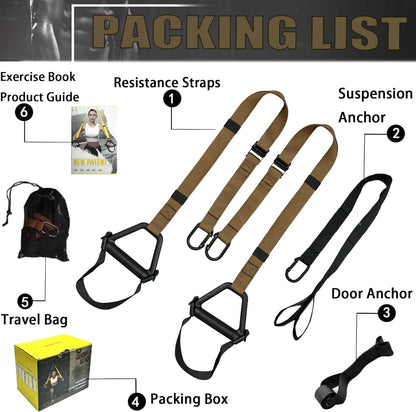 Bodyweight Resistance Training Straps, Complete Home Gym Fitness Trainer kit for Full-Body Workout, Included Door Anchor, Extension Strap, Fitness Guide