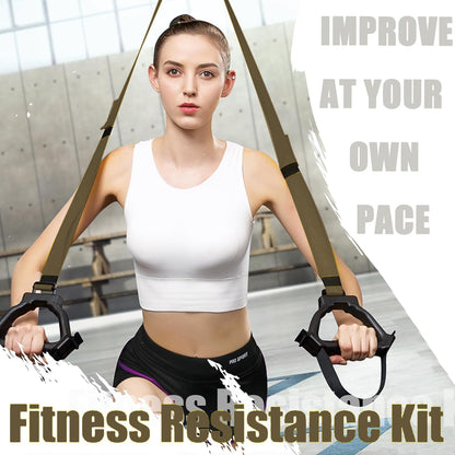 Bodyweight Resistance Training Straps, Complete Home Gym Fitness Trainer kit for Full-Body Workout, Included Door Anchor, Extension Strap, Fitness Guide